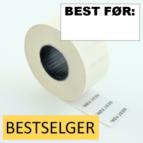 Etikett 26x12 mm hvit fortrykket BEST FR: permanent lim rektangulr